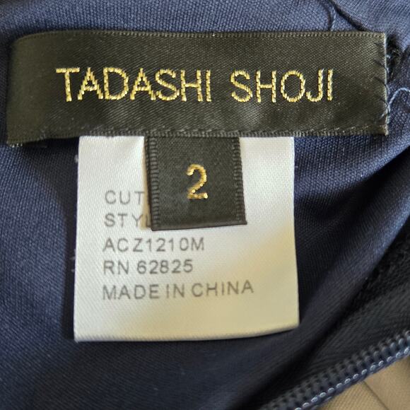 Tadashi Shoji Lace Cocktail Dress Navy Cap Sleeve Tie Waist Event Women 2 - Picture 12 of 13